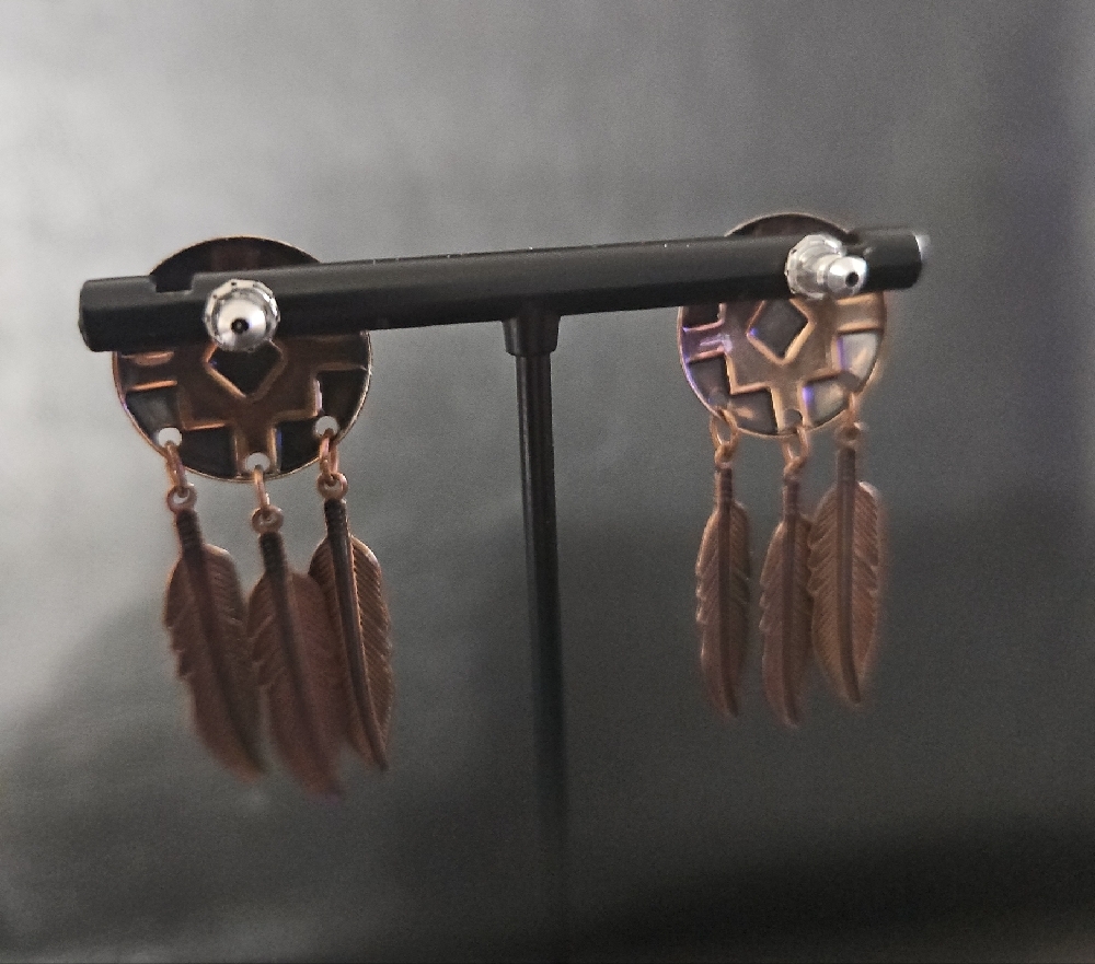 Bohemian Feather Drop Earrings - Picture 4 of 7